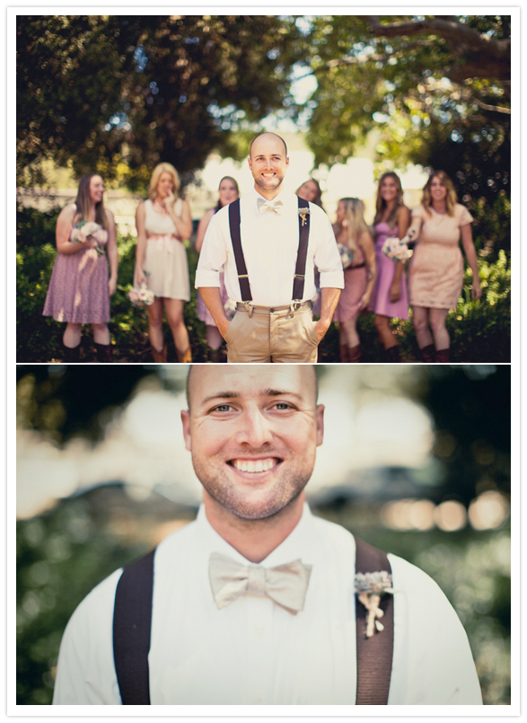 groom's suspenders and bow tie