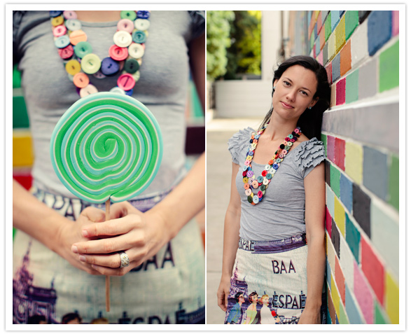 green swirl lollipop and colorful button necklace