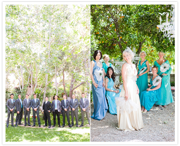 shades of teal and blue bridesmaid dresses