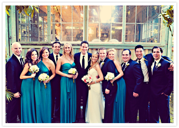 teal bridesmaids gowns