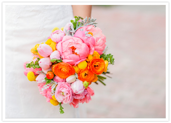 vibrant pink, orange and yellow bouquet