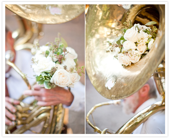 flower-adorned tuba
