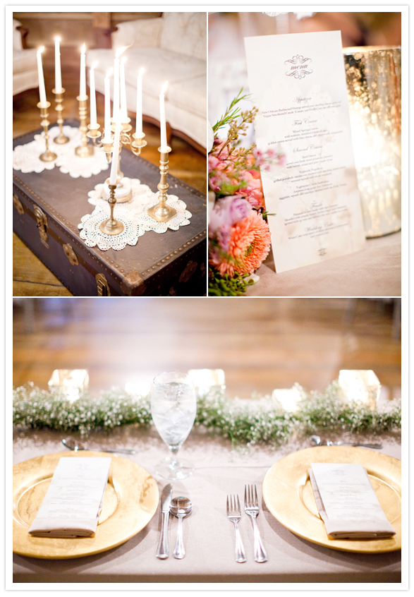 baby's breath garland and gold candle sticks