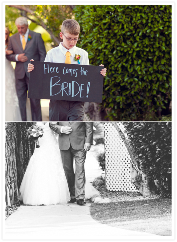 'hear comes the bride' chalkboard sign