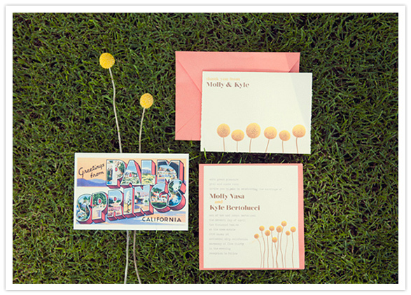 vintage palm springs postcard style invites