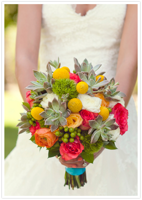 succulents and vibrant floral mixed bouquet