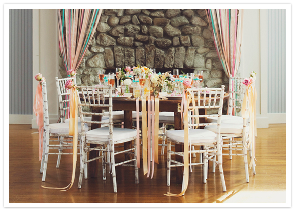 pastel streamers and tablescape