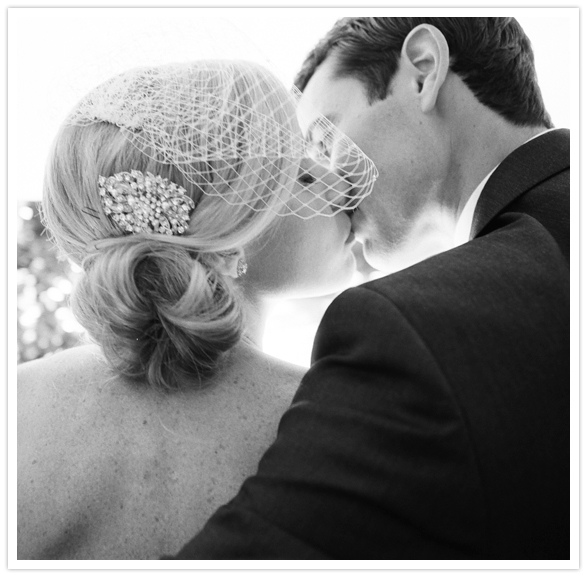 side chignon and blusher veil