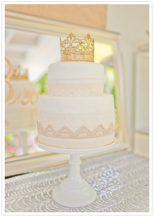 princess crown cake topper and gold trim