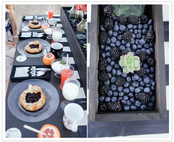 blueberry tarts and succulent centerpieces