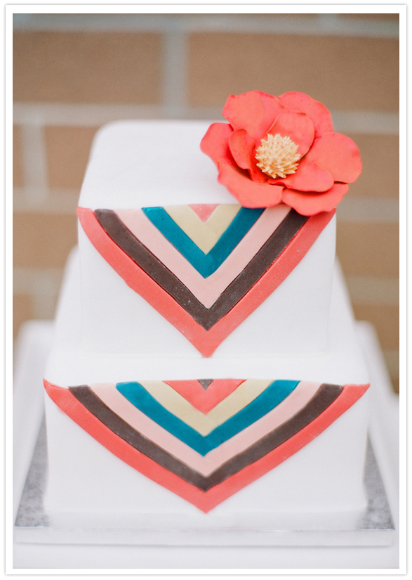 chevron and flower decorated cake