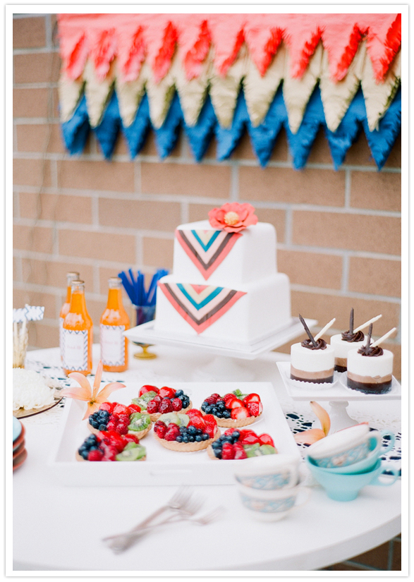 two-tiered square chevron decorated cake