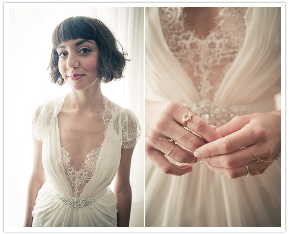 Jenny Packham lace wedding dress and Aiche & Saint Kilda jewelry