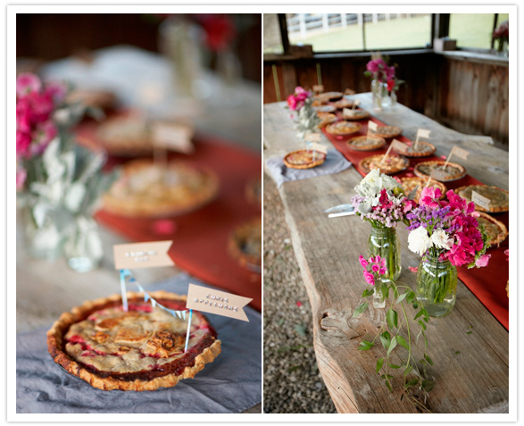 pie table and paper signs