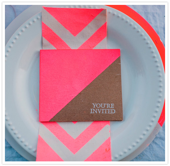 neon pink napkin and invitation