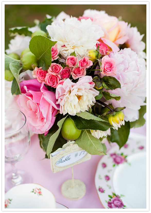 lush pink and green floral arrangement