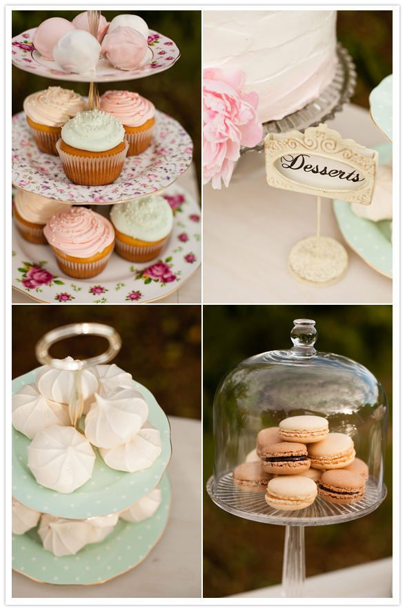 assorted cupcakes, macaroons, merengues and cake