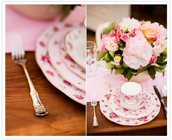 floral china set and ornate flatware