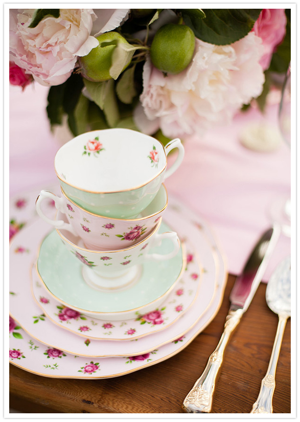 floral stacked tea cups