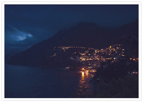 the lights in the hills of Positano, Italy