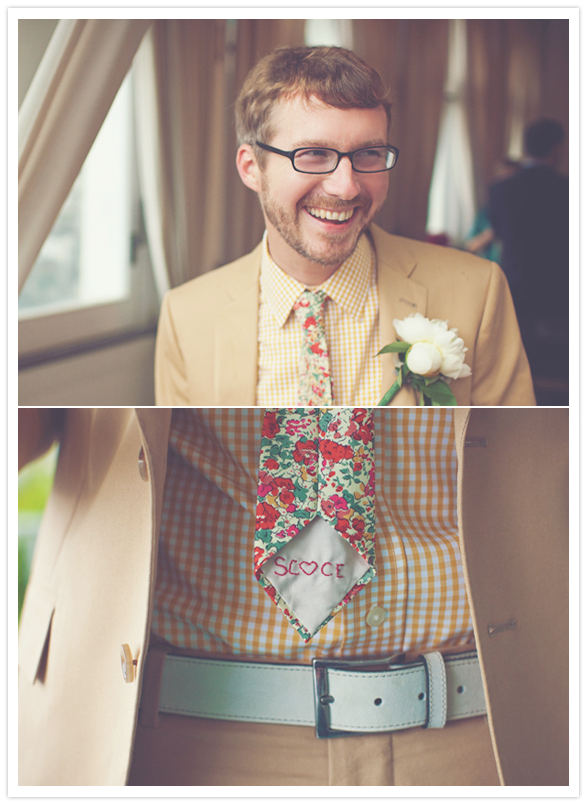 bright yellow suit and floral tie