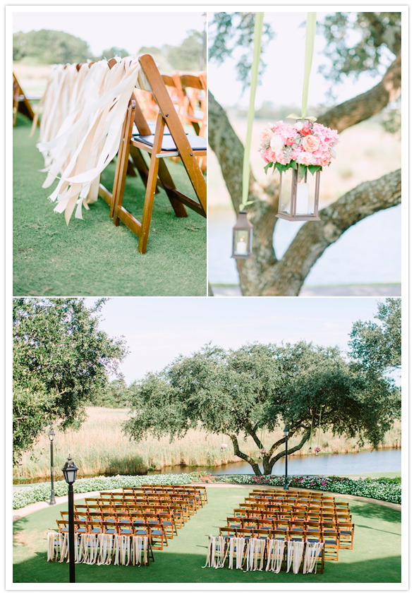 chair streamers and hanging floral lanterns