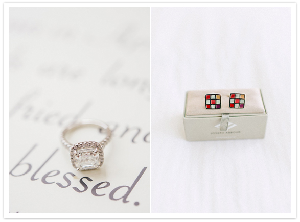 gorgeous wedding ring and colorful cufflinks 