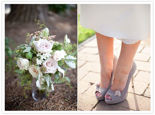 pale pink rose florals and delicate shoe accent