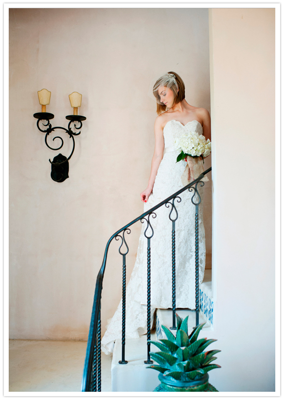 elegant staircase bridal portrait