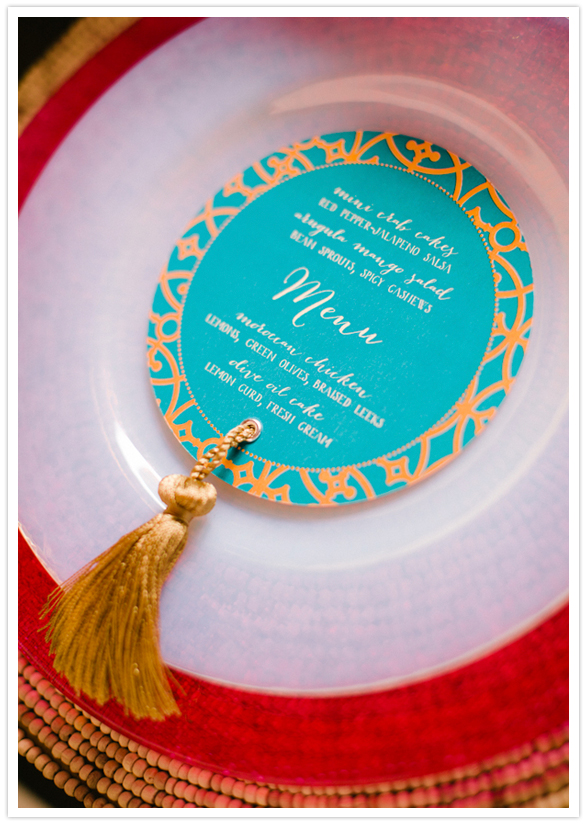 coaster style table menus and gold tassels