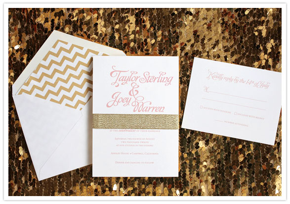 pink and gold wedding invites