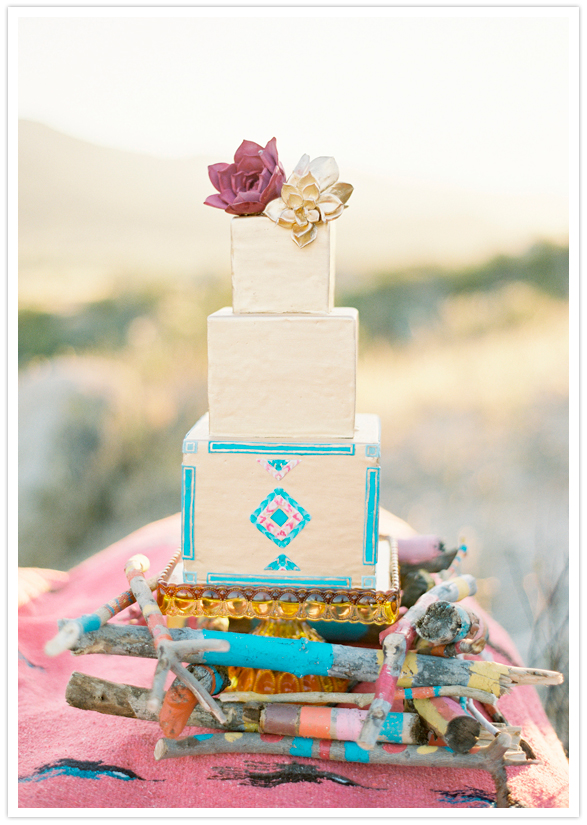 square tiered art deco wedding cake