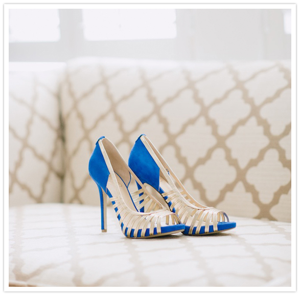 bright blue and gold wedding shoes