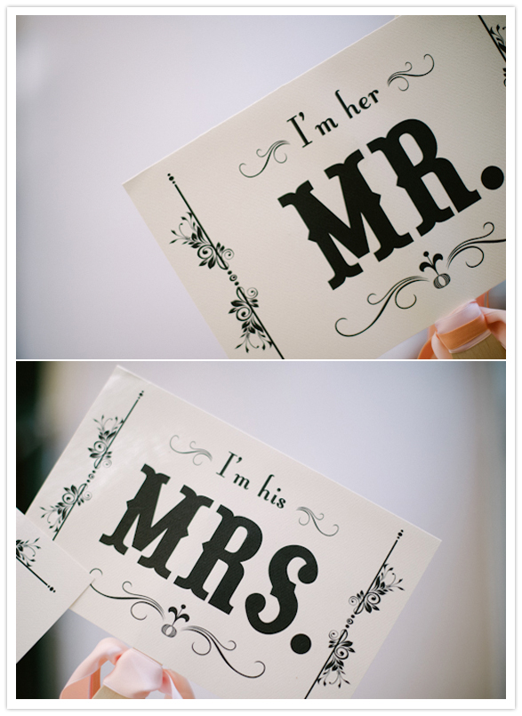 "I'm his Mrs." and "I'm his Mr." signs