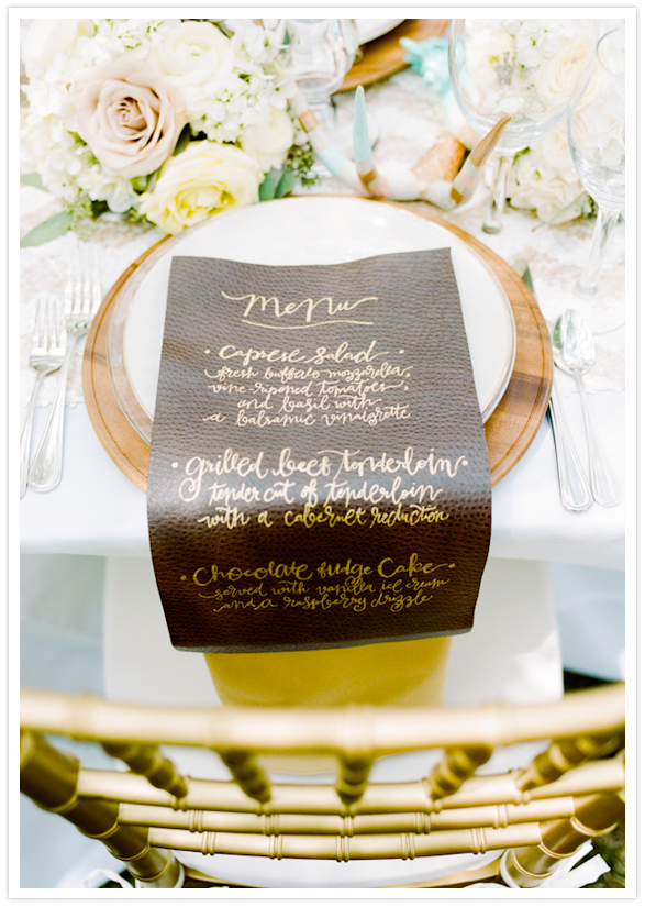Pink Ink Paper leather menu calligraphy