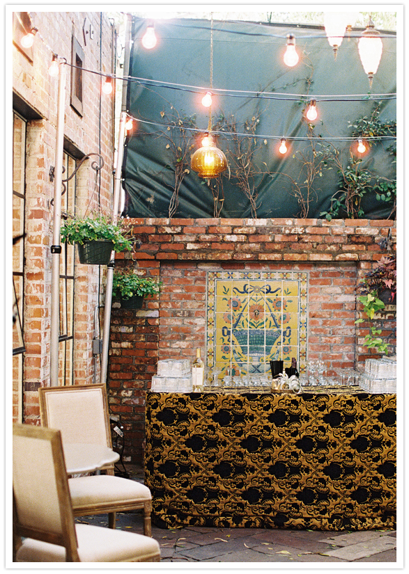 brick patio and decorative lighting
