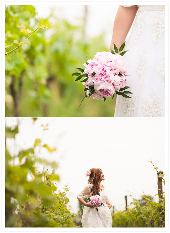 pink peony and green wedding bouquet