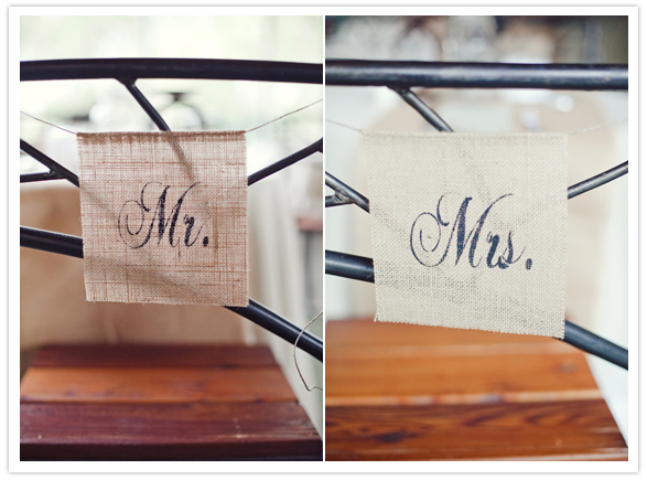 Mr. and Mrs. burlap chair signs