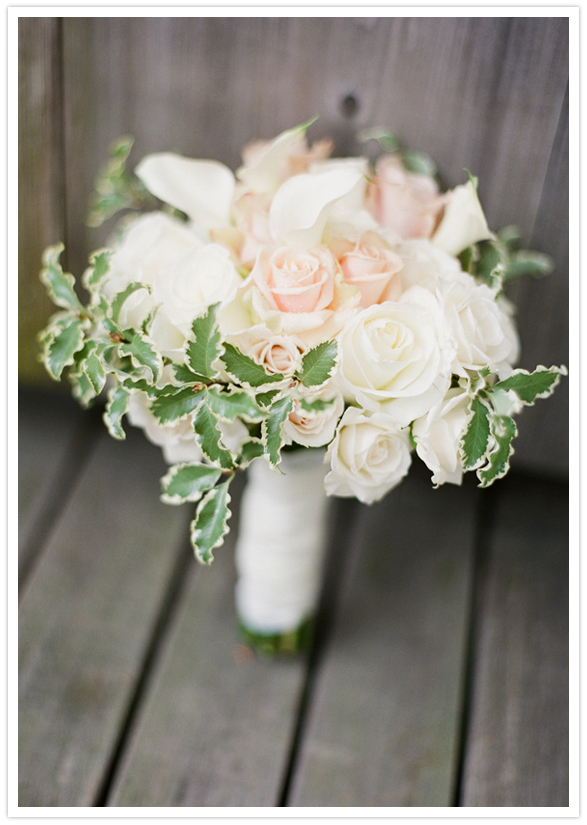 white calla lily, blush and cream roses bouquet