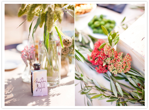 mini vinegar bottles and vibrant florals