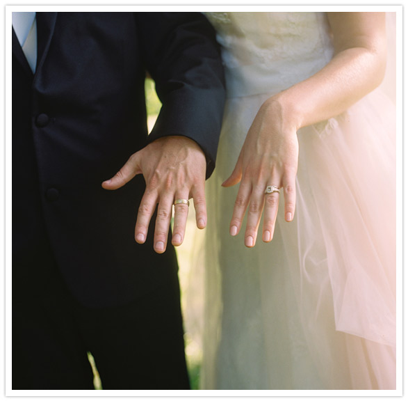Ivory lace wedding dress with blush overlay