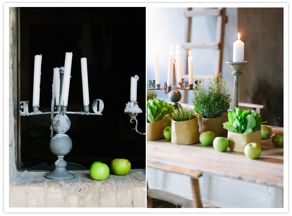 rustic candelabra and table greens
