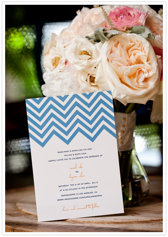 blue chevron wedding invitations