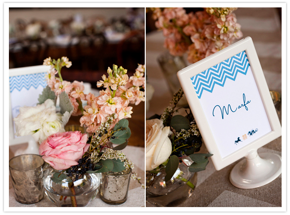 chevron table card settings and bud vases