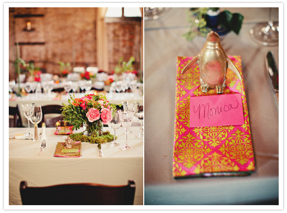 colorful floral arrangements and napkins