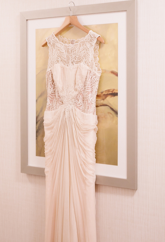Tadashi Shoji brocade and silk wedding dress