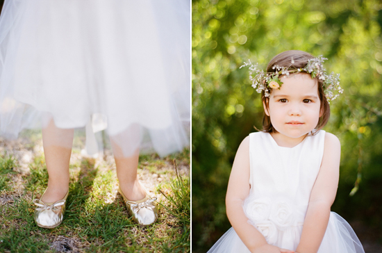 flower girl gold flats and floral crown