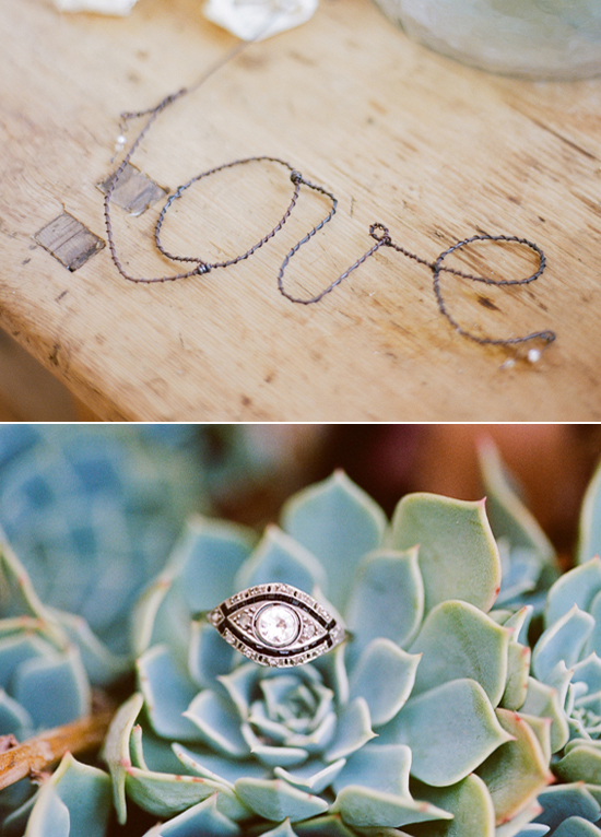 wire "love" sign and custom wedding ring design