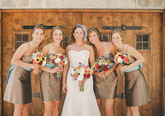 brown satin Bella Bridesmaid dresses | Photo by Michele M. Waite