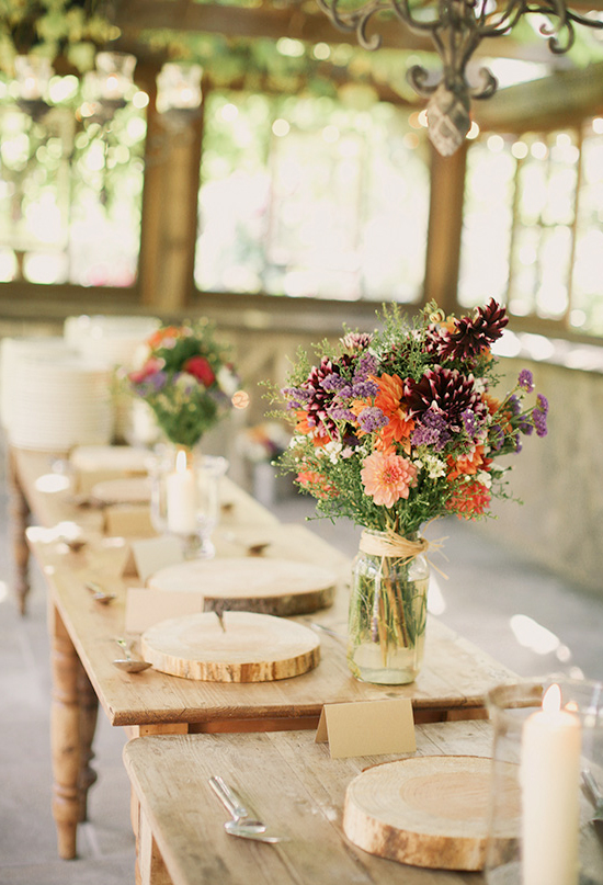 harvest table settings and colorful wildflower centerpieces | Photo by Michele M. Waite